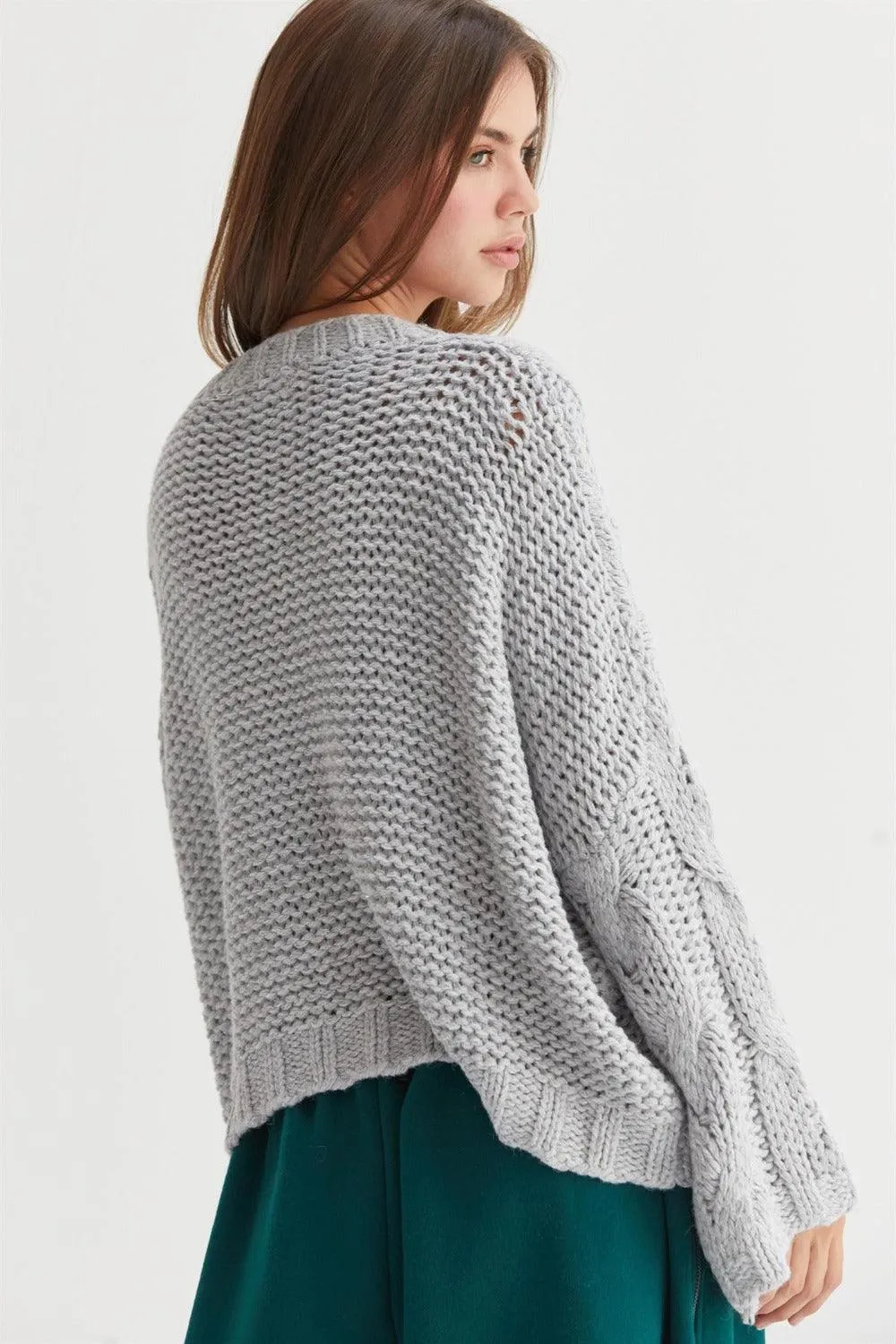 HYFVE Cable Knit Gray Sweater Usa Stock V-Neck Oversized Long Sleeve Pullover