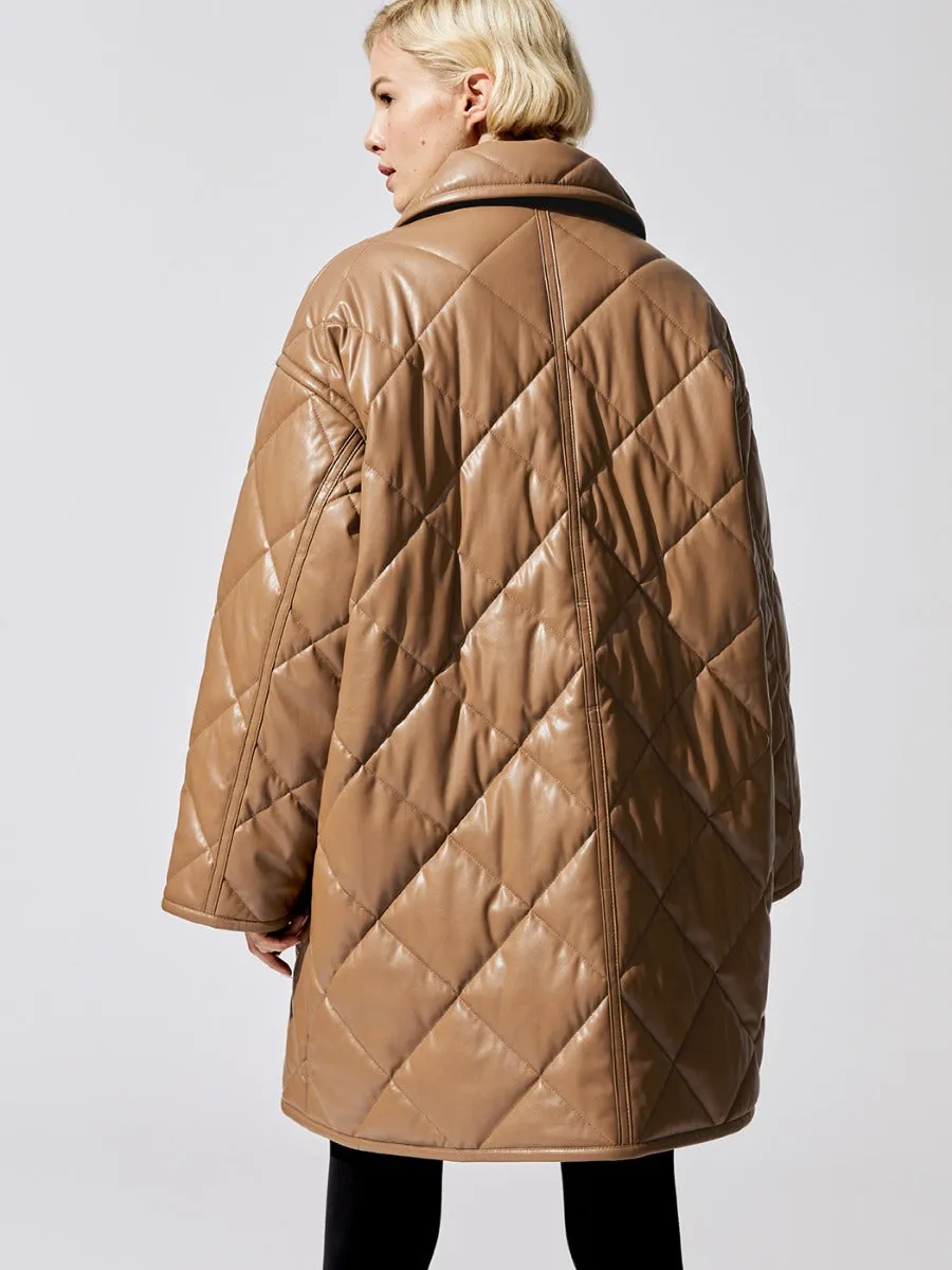 Jacey Leather Puffy Jacket - Taupe