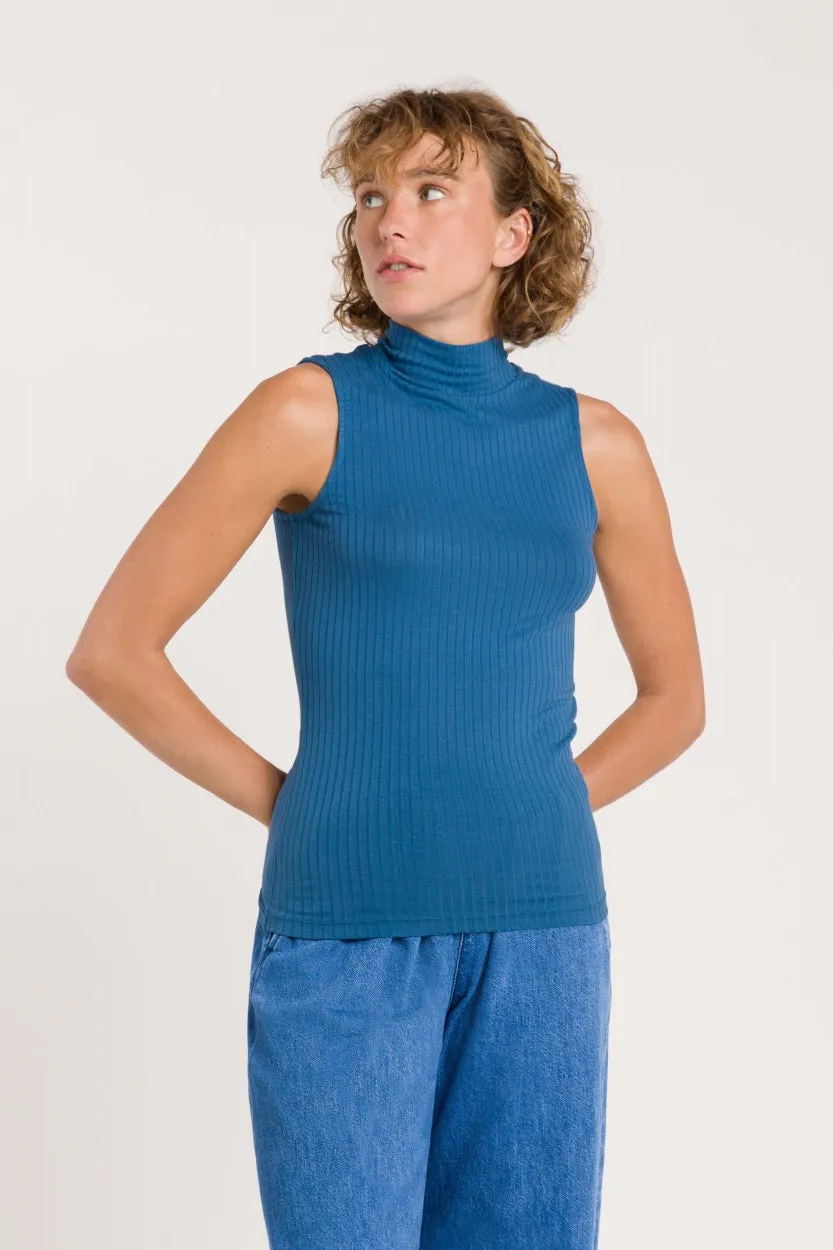 Jacobina Turtleneck Sleeveless Top Blue