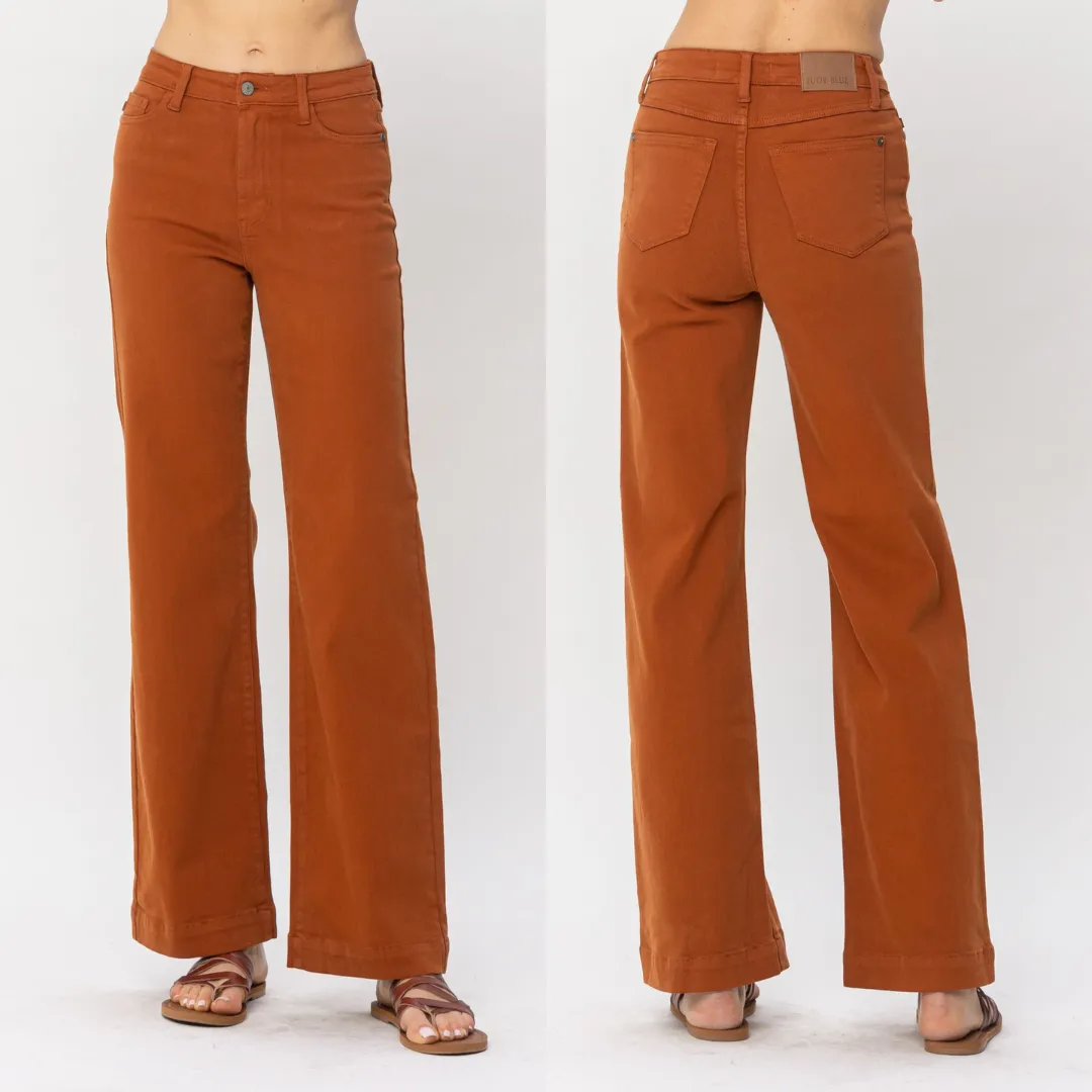 Judy Blue High Waist Auburn Orange Wide Leg