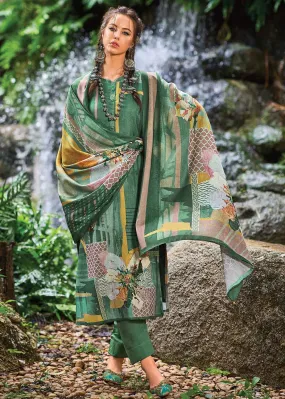 Kilory Pashmina Printed Green Women Winter Suit Dress Material