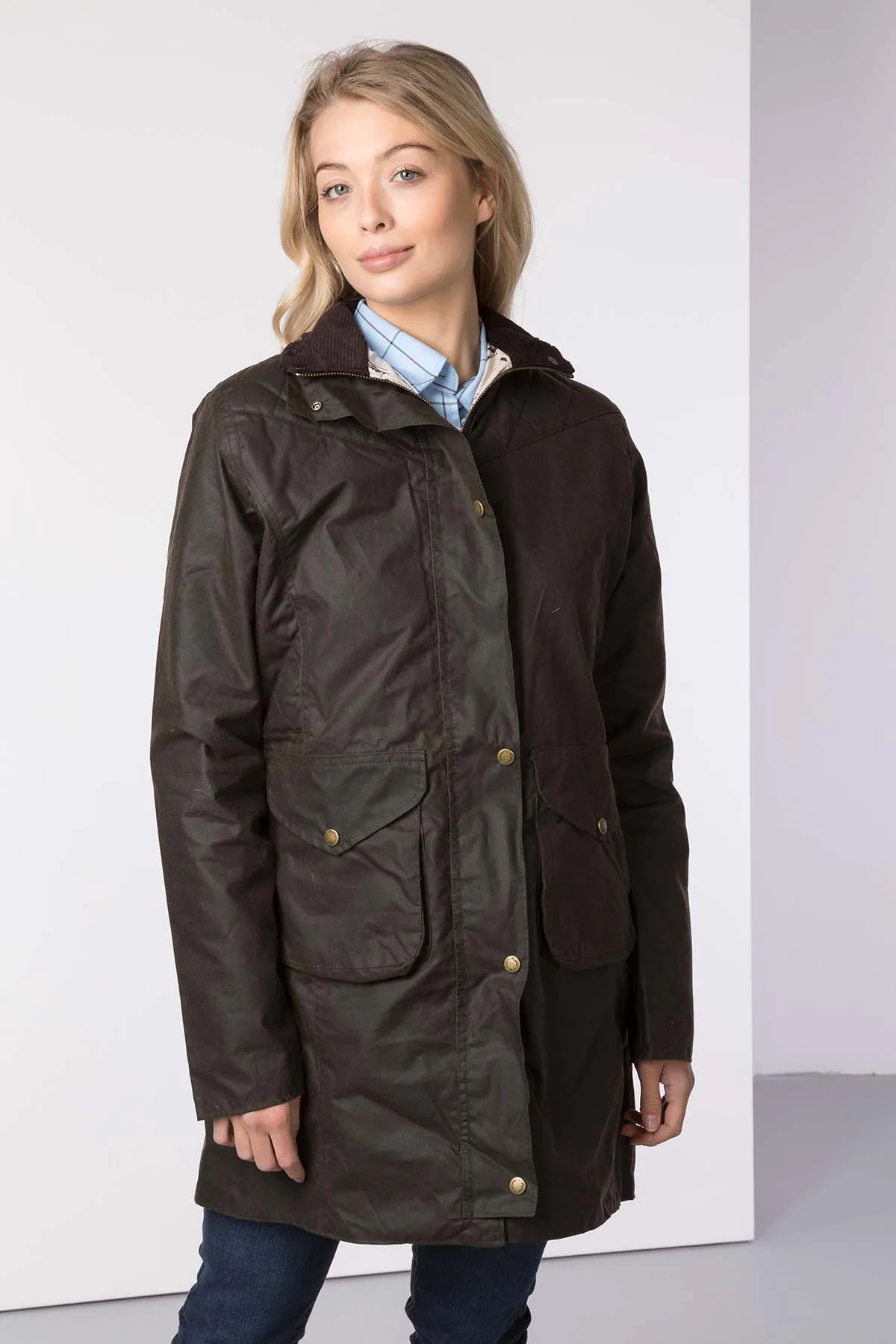 Ladies 3/4 Diamond Quilted Wax Jacket - Hannah