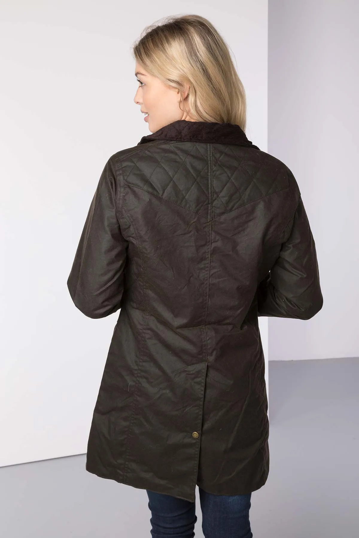 Ladies 3/4 Diamond Quilted Wax Jacket - Hannah