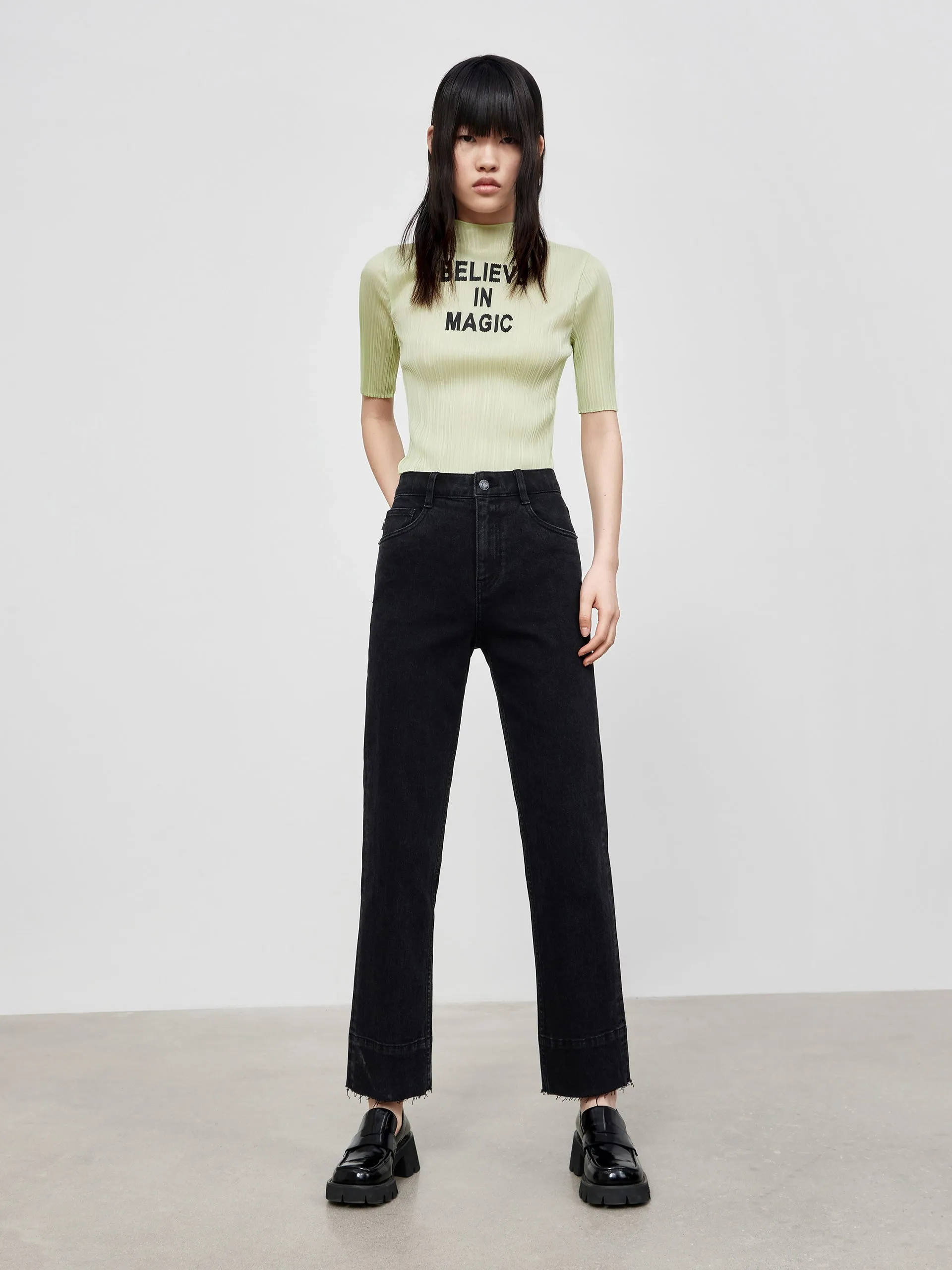 Letter Print Turtleneck Top