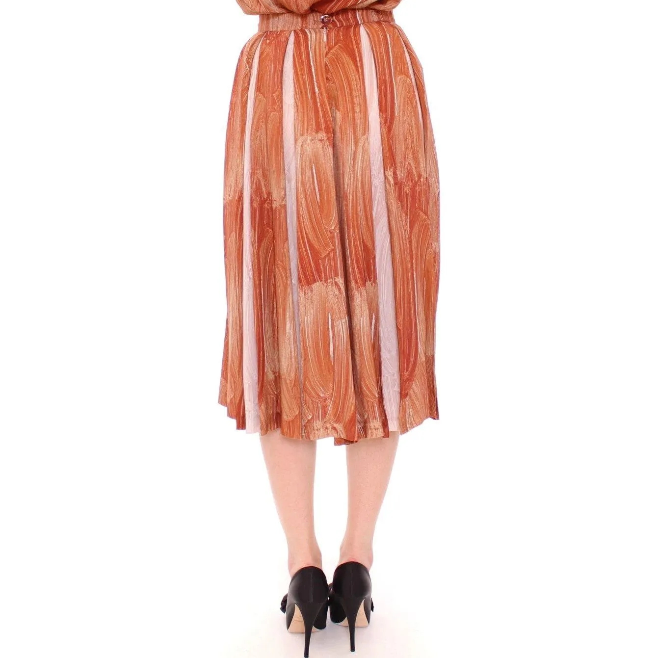 Licia Florio Orange Brown Below-Knee Chic Skirt