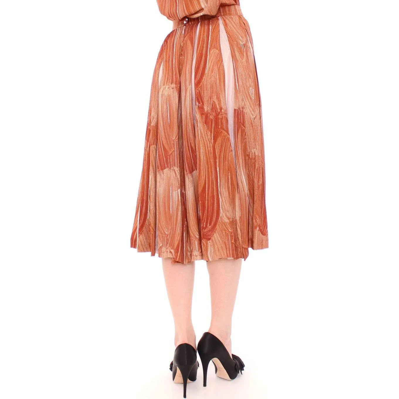 Licia Florio Orange Brown Below-Knee Chic Skirt