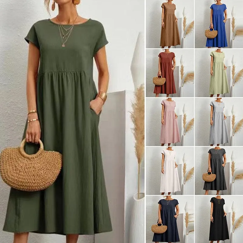 Long Round Neck A-line Dress