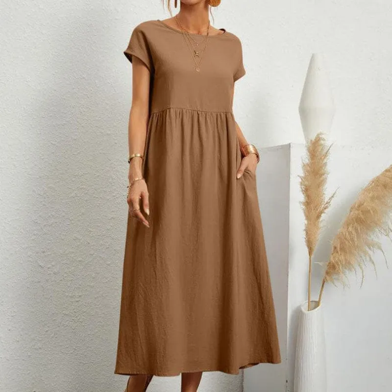 Long Round Neck A-line Dress