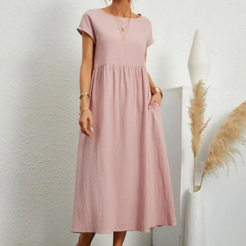 Long Round Neck A-line Dress