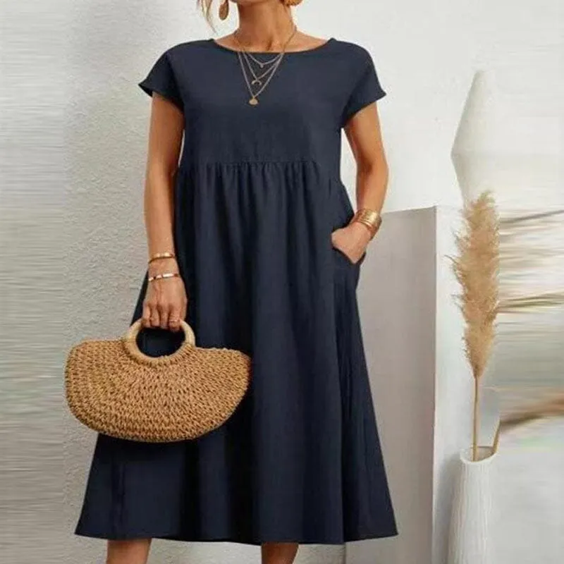 Long Round Neck A-line Dress