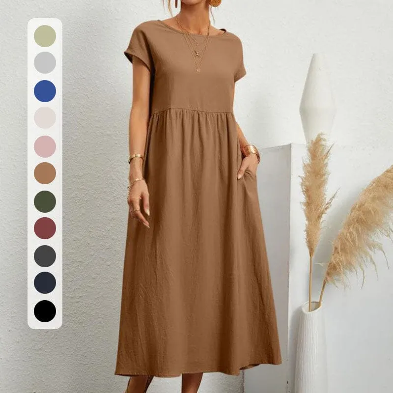 Long Round Neck A-line Dress