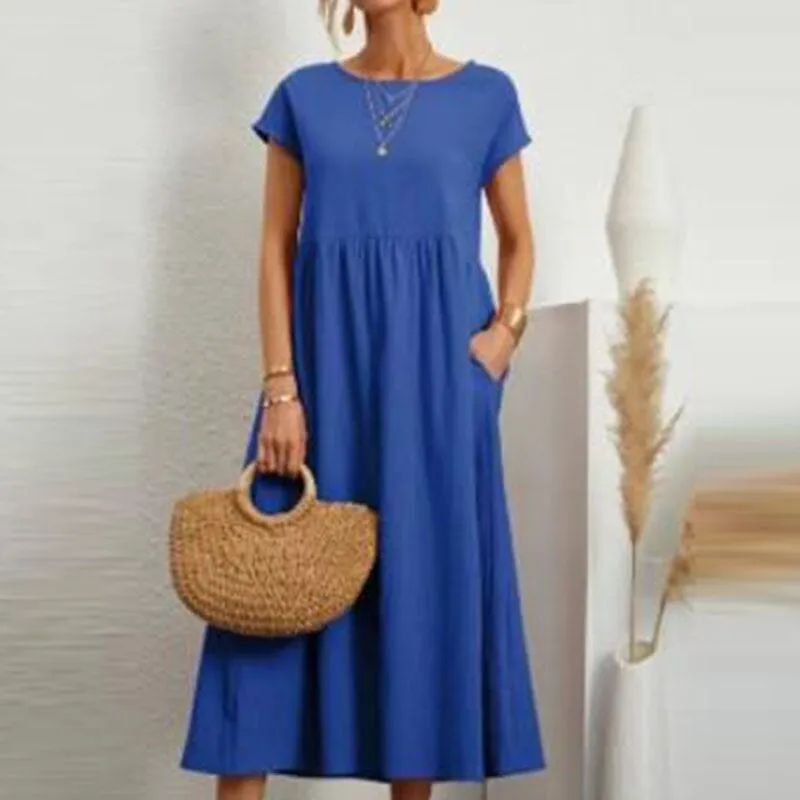 Long Round Neck A-line Dress