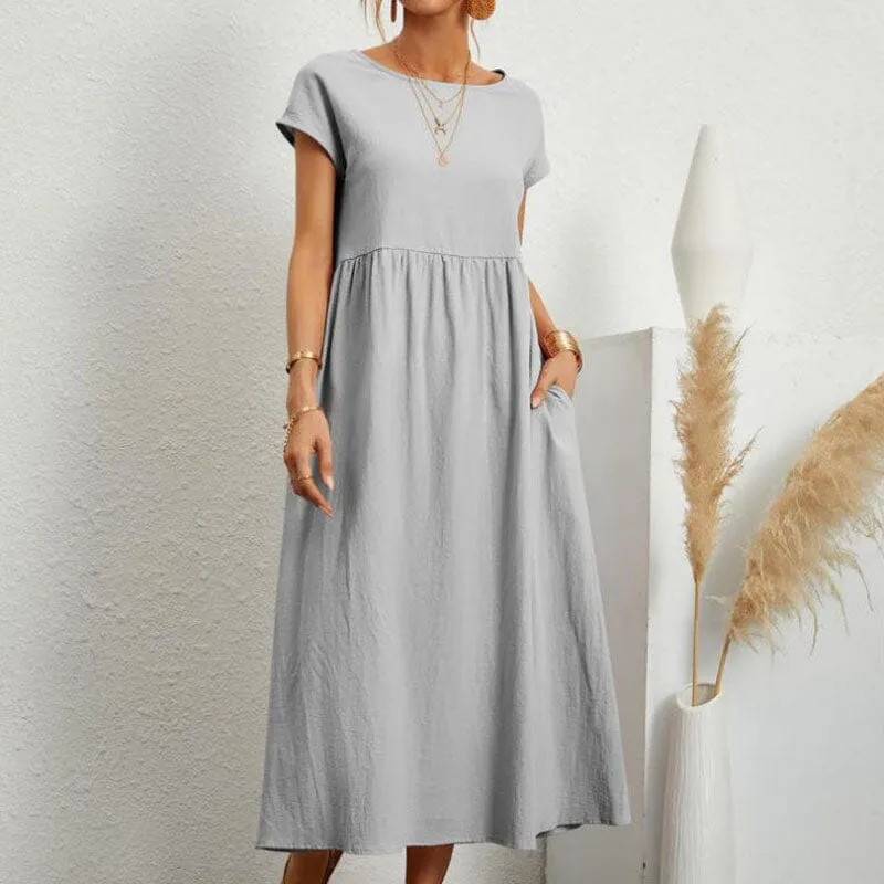 Long Round Neck A-line Dress