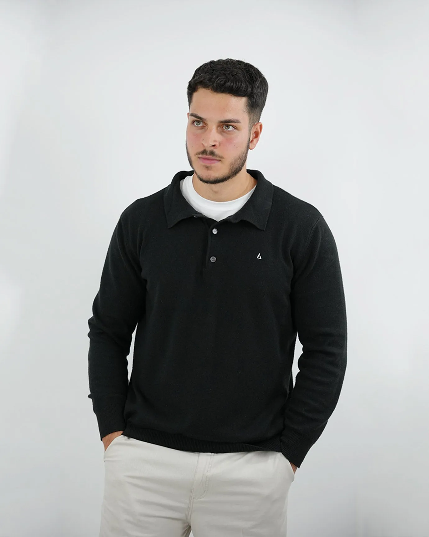 LOVAU COTTON WOOL OLD MONEY POLO - BLACK