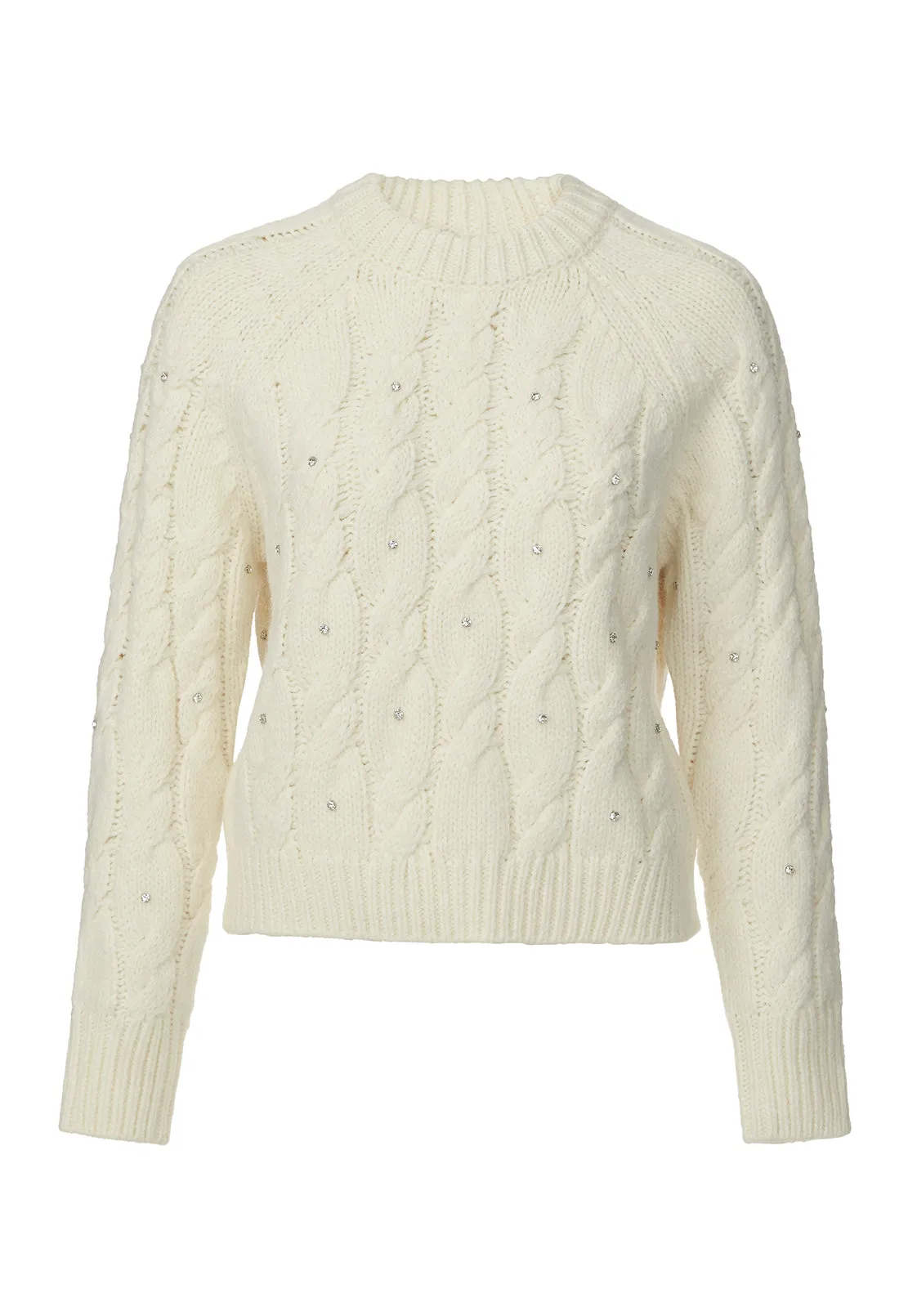 Magari Women's Long Sleeve Crewneck Cable Sweater in Ivory - SW0030H