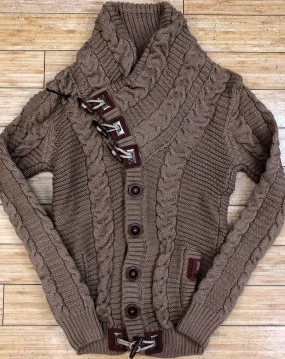 Makobi- shawl collar cable sweater