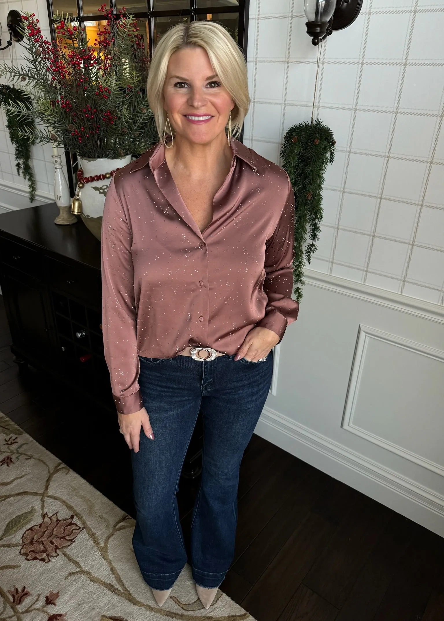 Mauve Glitzy Button Down Blouse