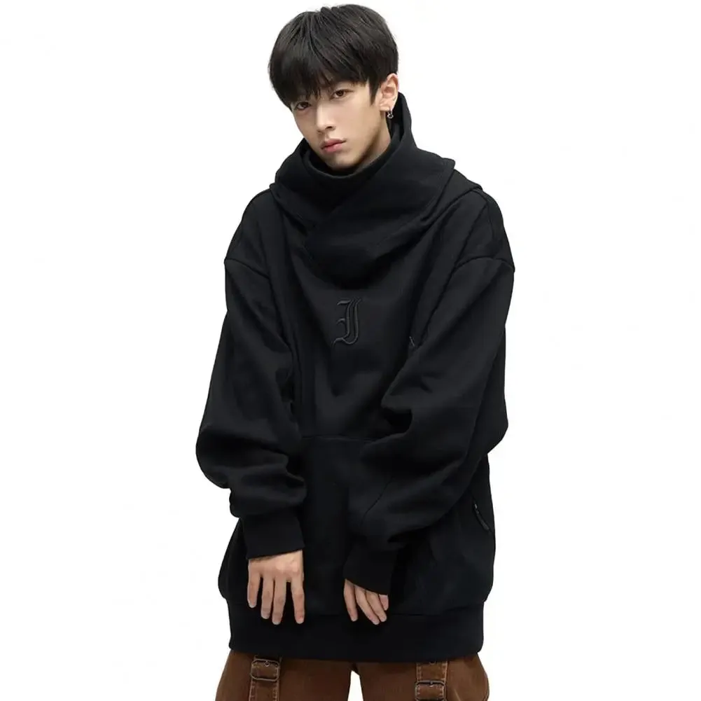 Men Sweatshirt Japanese Harajuku Streetwear Cyber Punk Scarf Collar Hoodie Winter Autumn Comfortable Pullover Sweatshirt