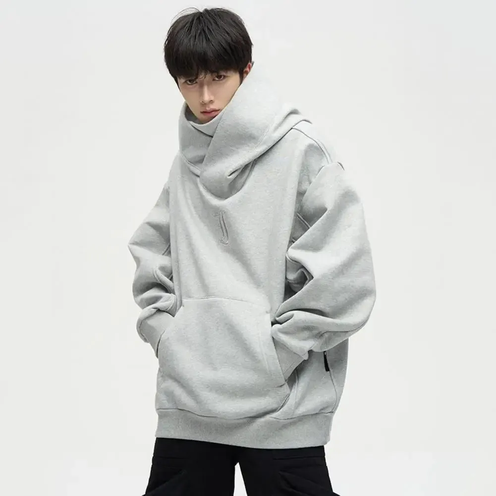 Men Sweatshirt Japanese Harajuku Streetwear Cyber Punk Scarf Collar Hoodie Winter Autumn Comfortable Pullover Sweatshirt