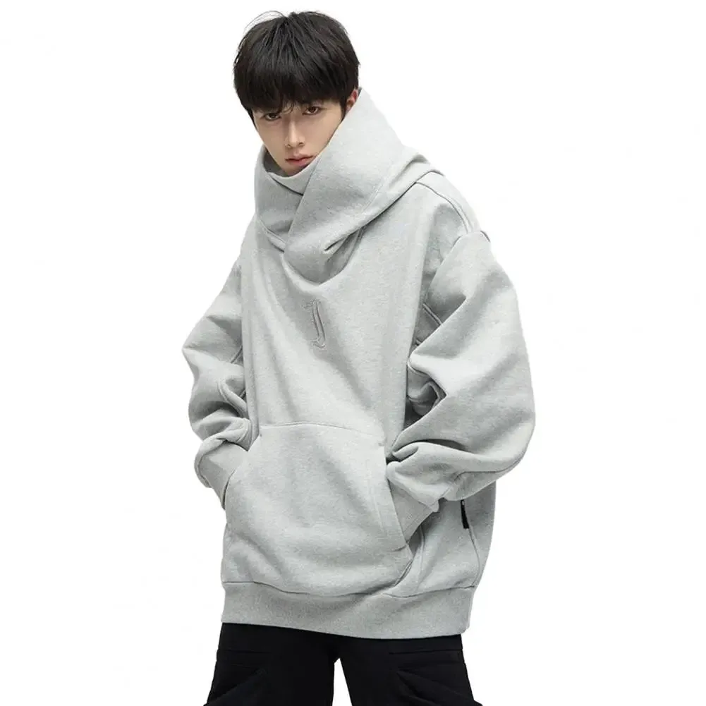 Men Sweatshirt Japanese Harajuku Streetwear Cyber Punk Scarf Collar Hoodie Winter Autumn Comfortable Pullover Sweatshirt