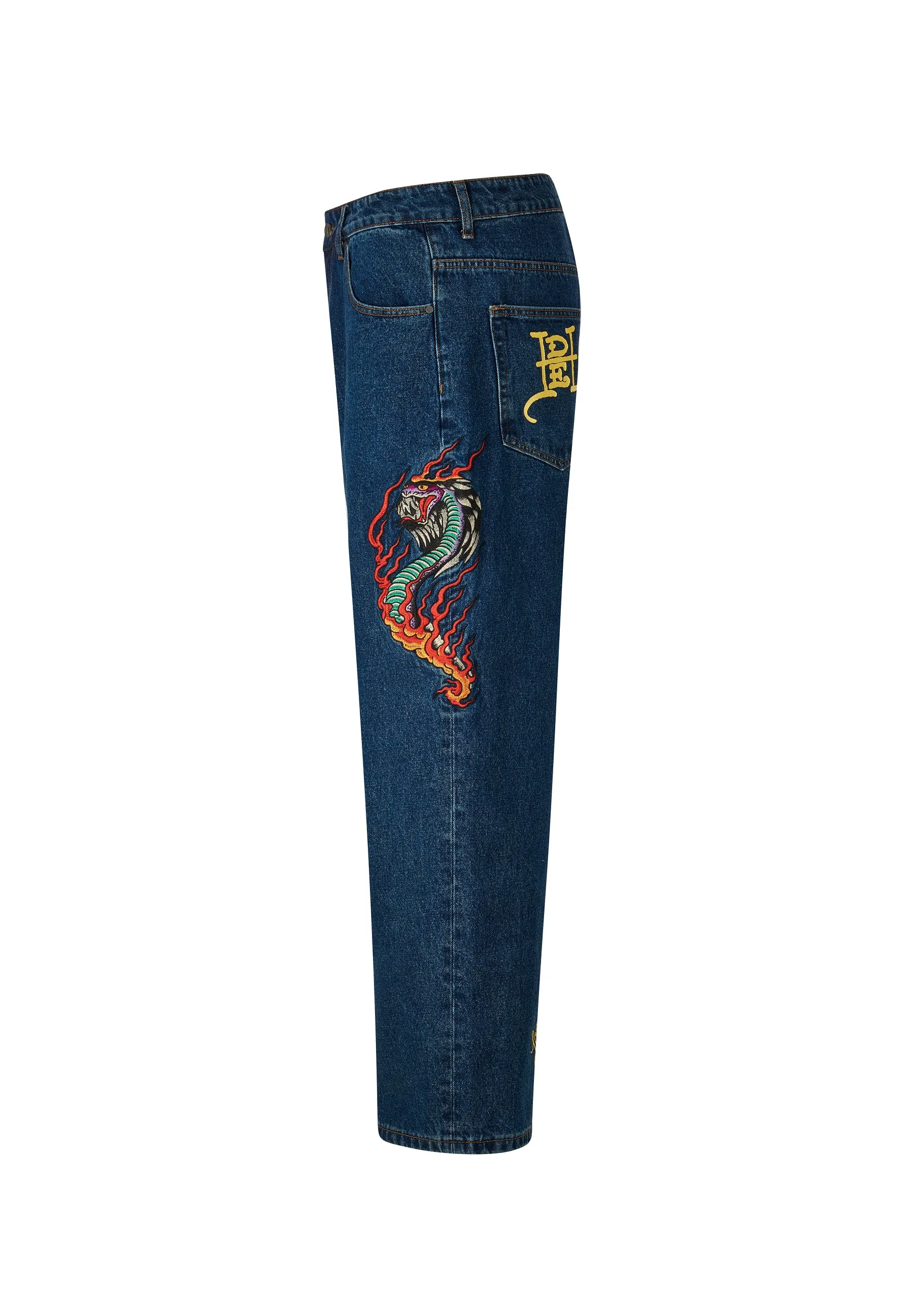 Mens Flamer-Snake Baggy Jeans - Indigo