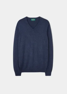 Midnight Cotton/Cashmere V-Neck Sweater