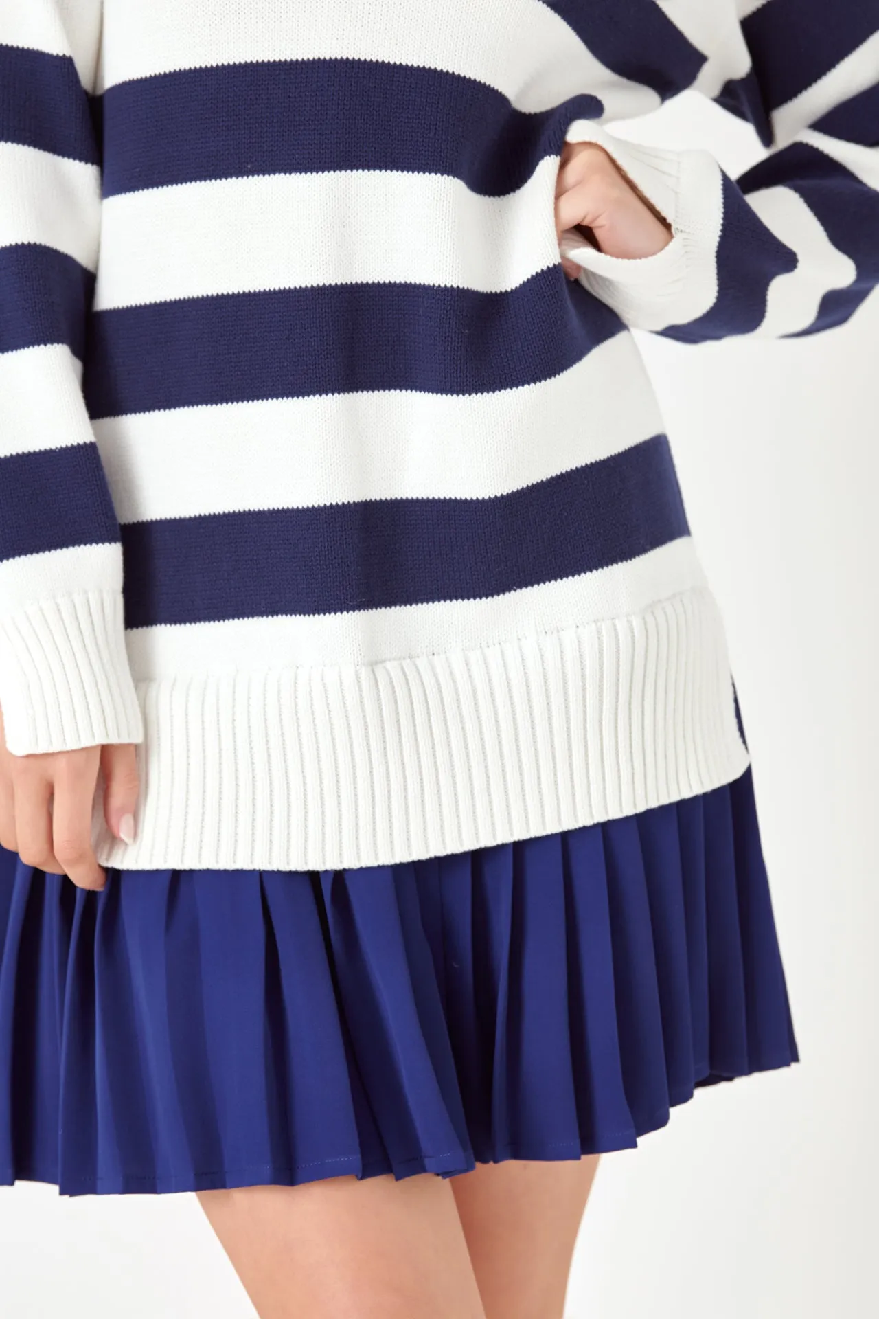 Mixed Media Stripe Pleated Mini Dress