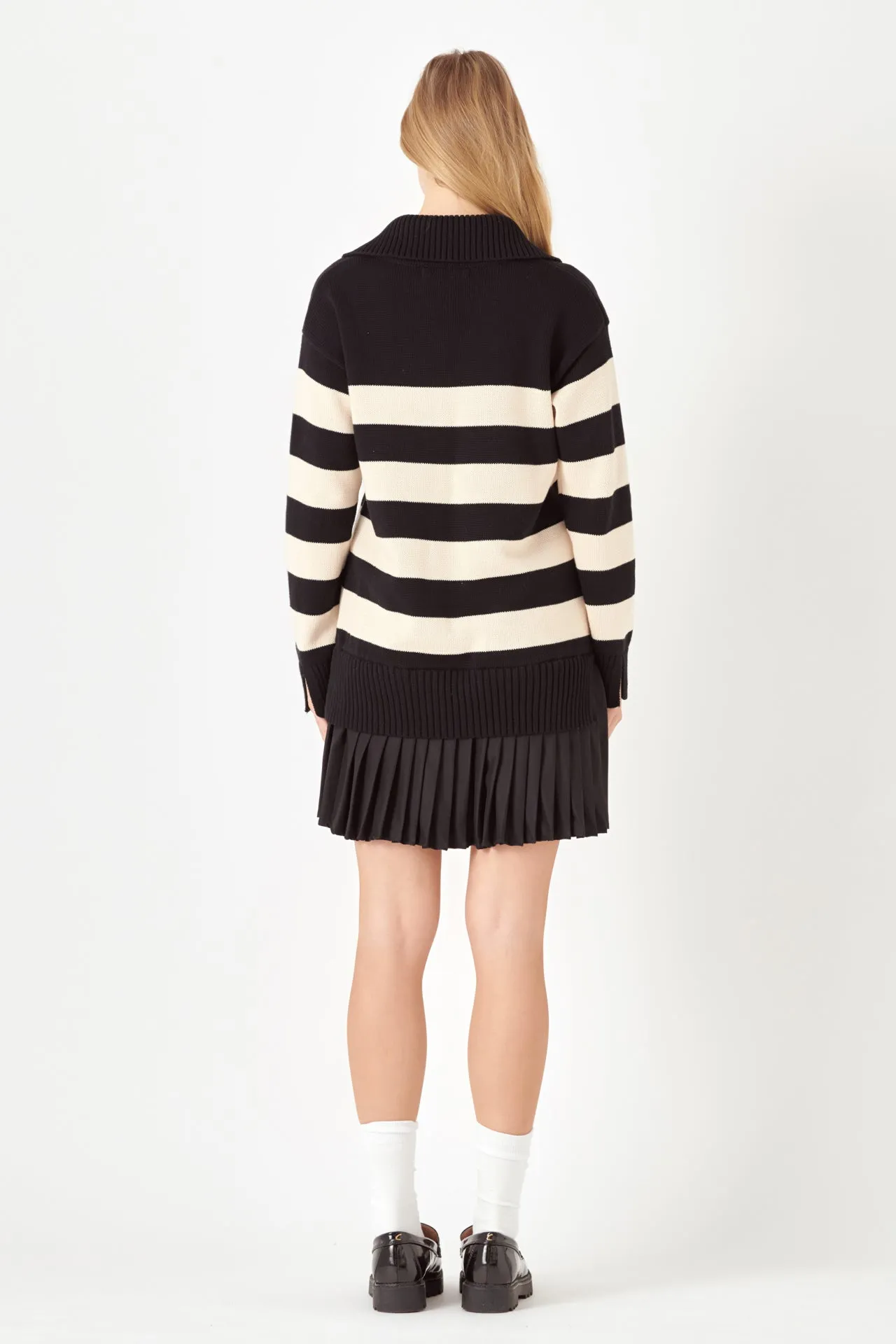 Mixed Media Stripe Pleated Mini Dress