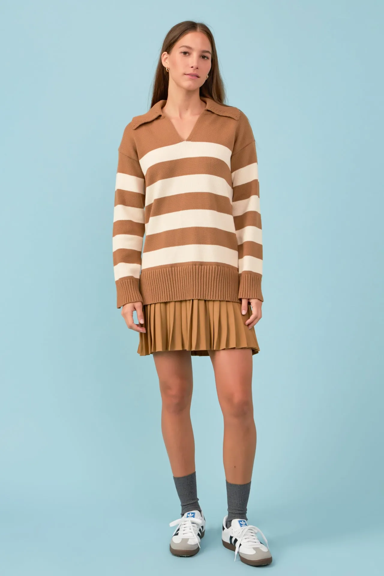 Mixed Media Stripe Pleated Mini Dress