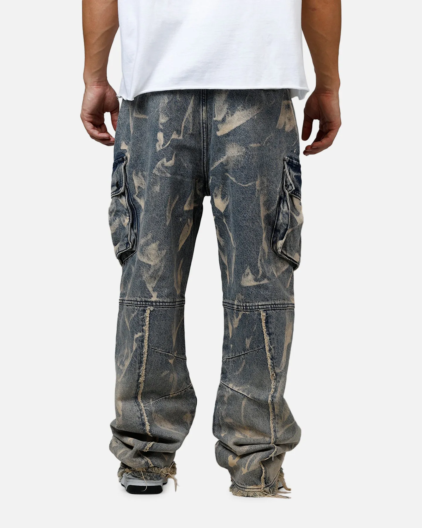 MNML Ultra Baggy Rip Denim Cargo Pant Blue