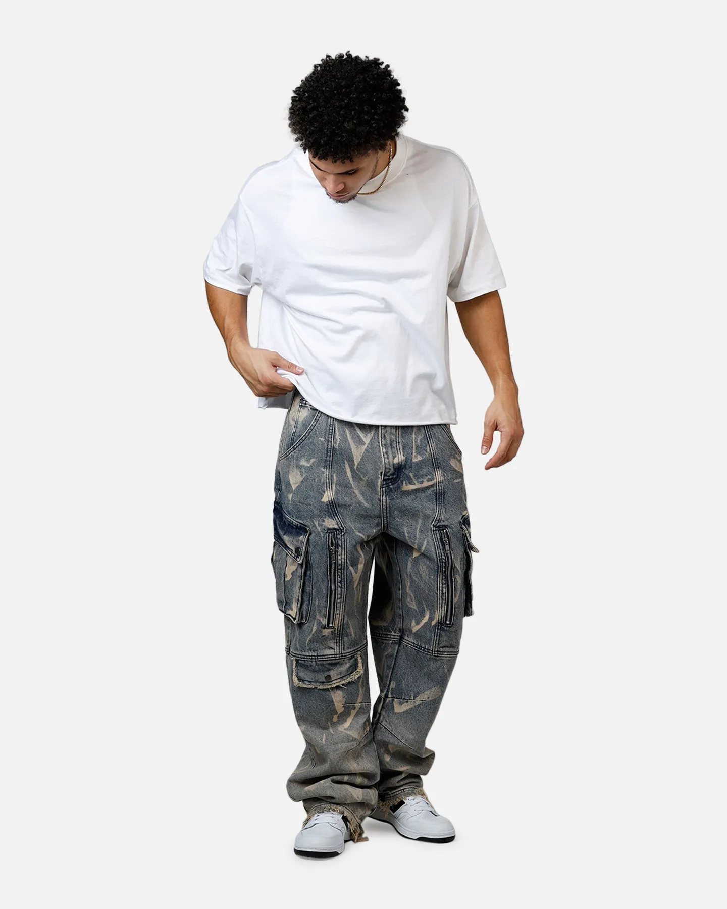 MNML Ultra Baggy Rip Denim Cargo Pant Blue