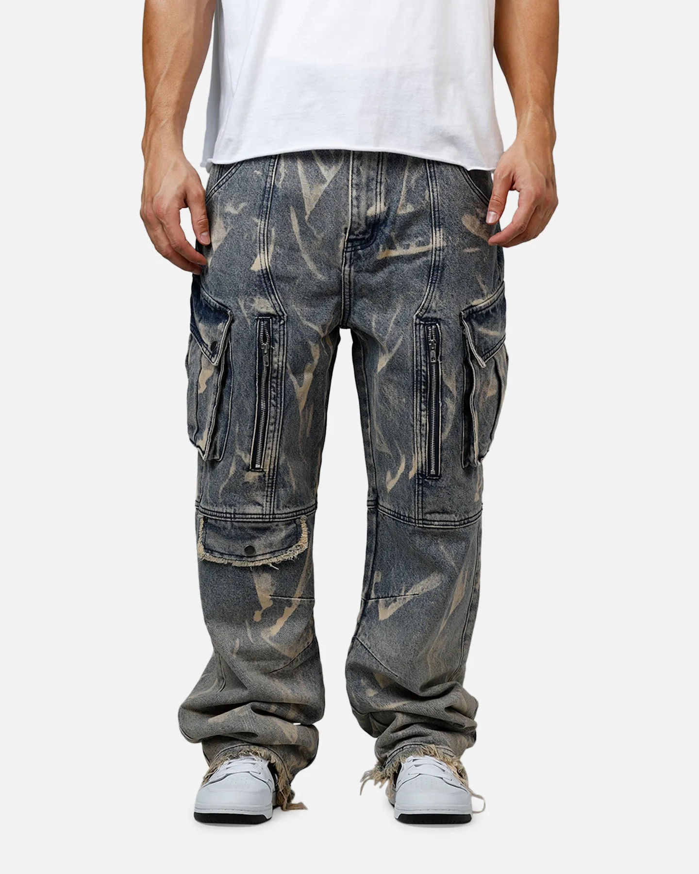 MNML Ultra Baggy Rip Denim Cargo Pant Blue