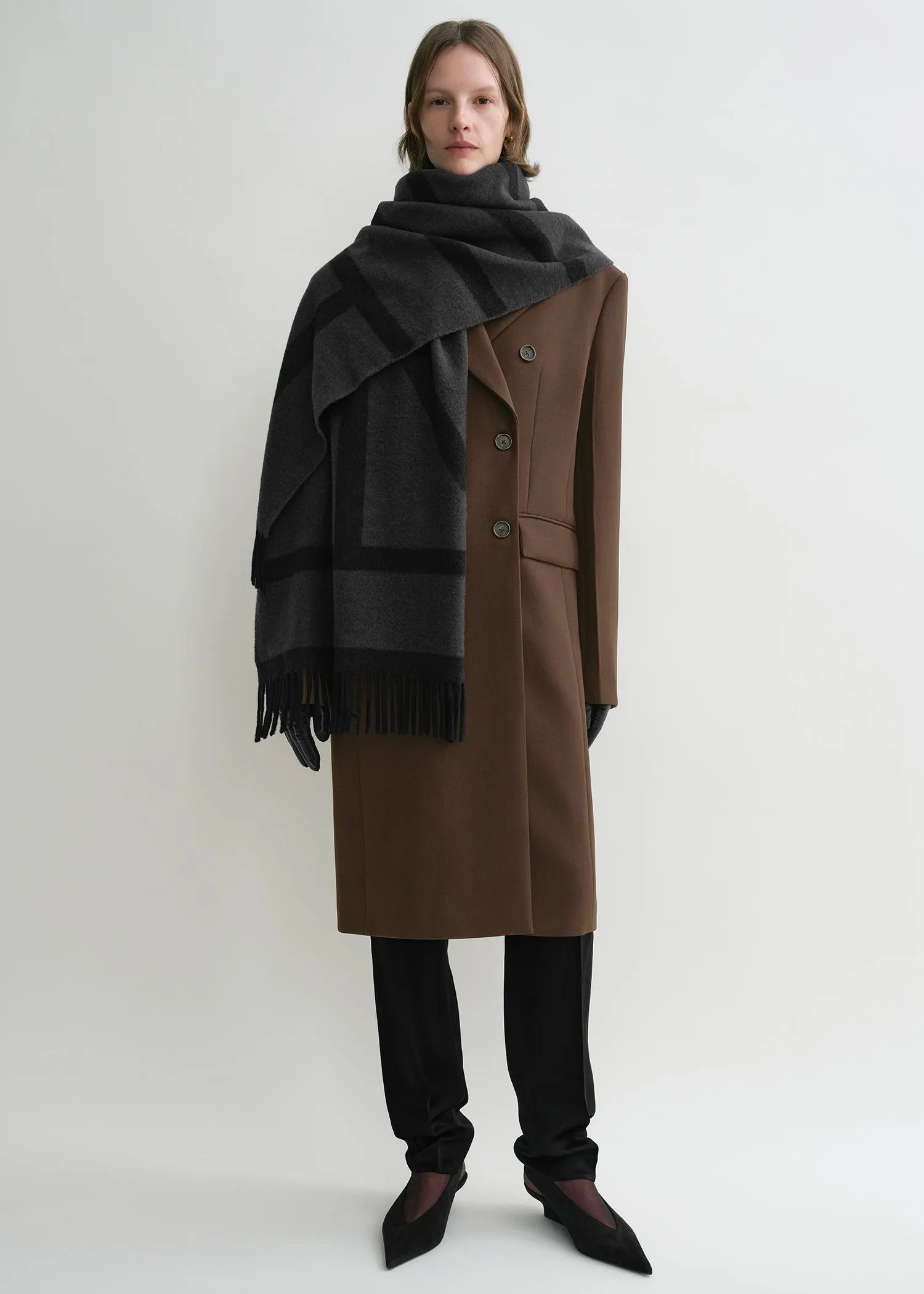 Monogram jacquard wool scarf charcoal mélange