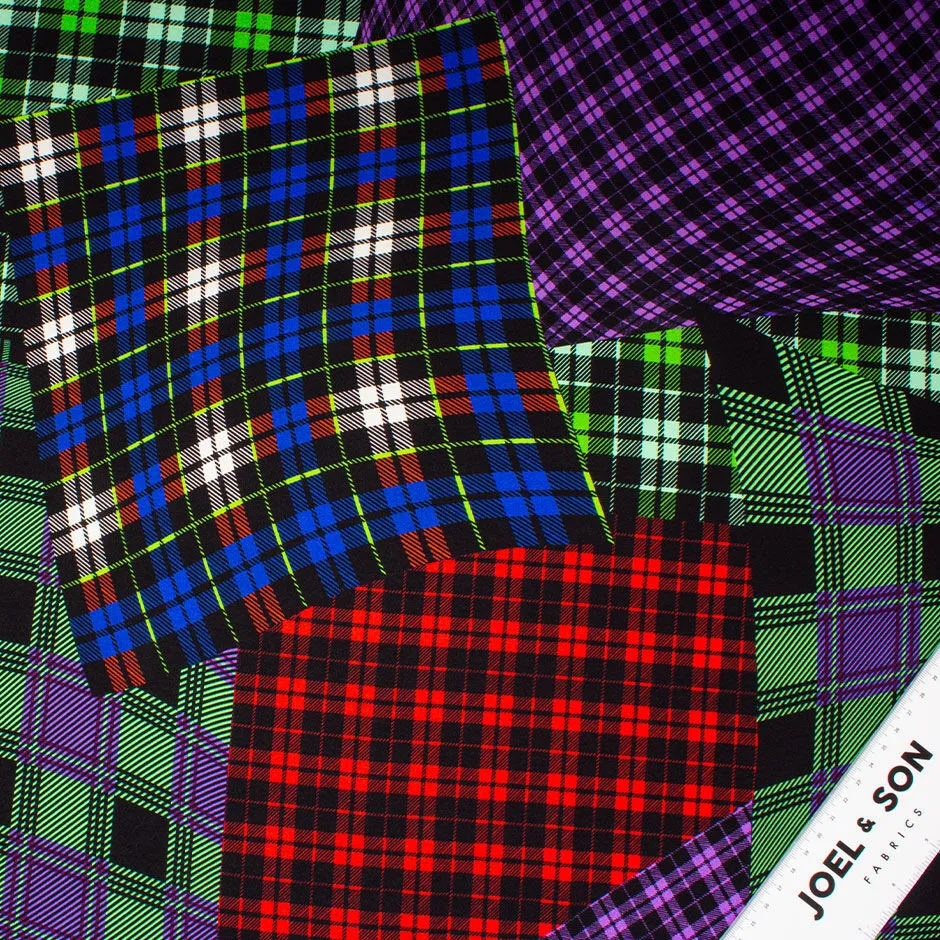 Multi-Coloured Tartan Patchwork Printed Stretch Silk