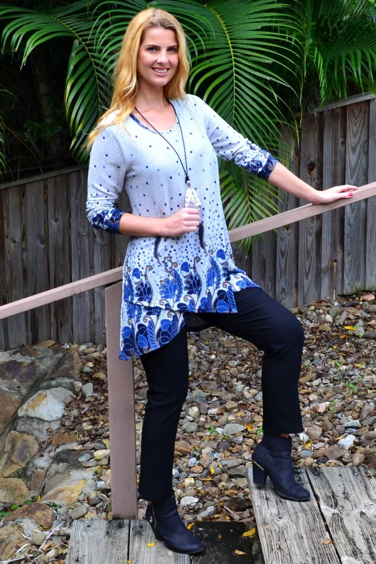 Navy Blue Floral Ferguson Tunic Top