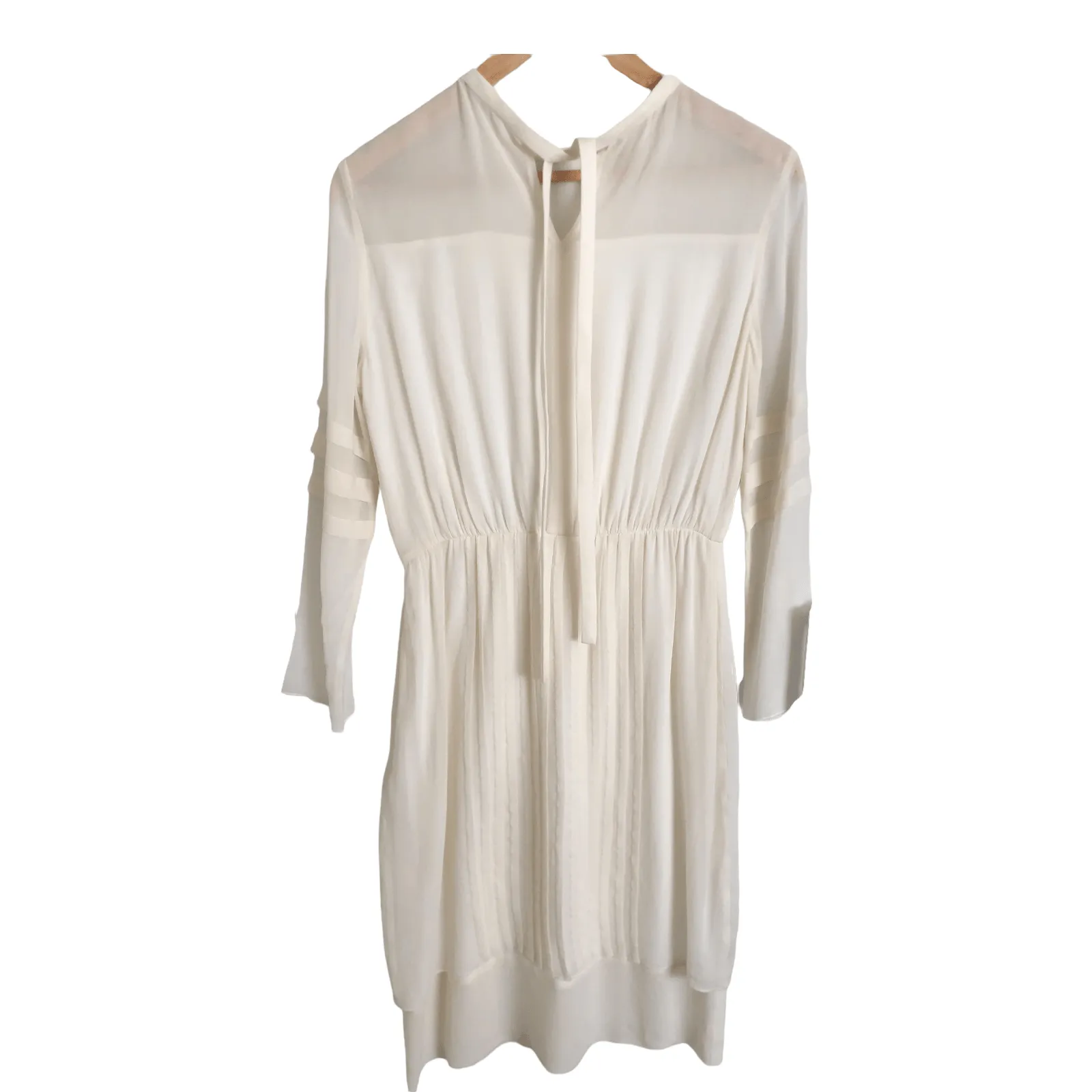 Nina Ricci Silk Crepe 3/4 Sleeve Designer Midi Dress Cream UK Size 8-10