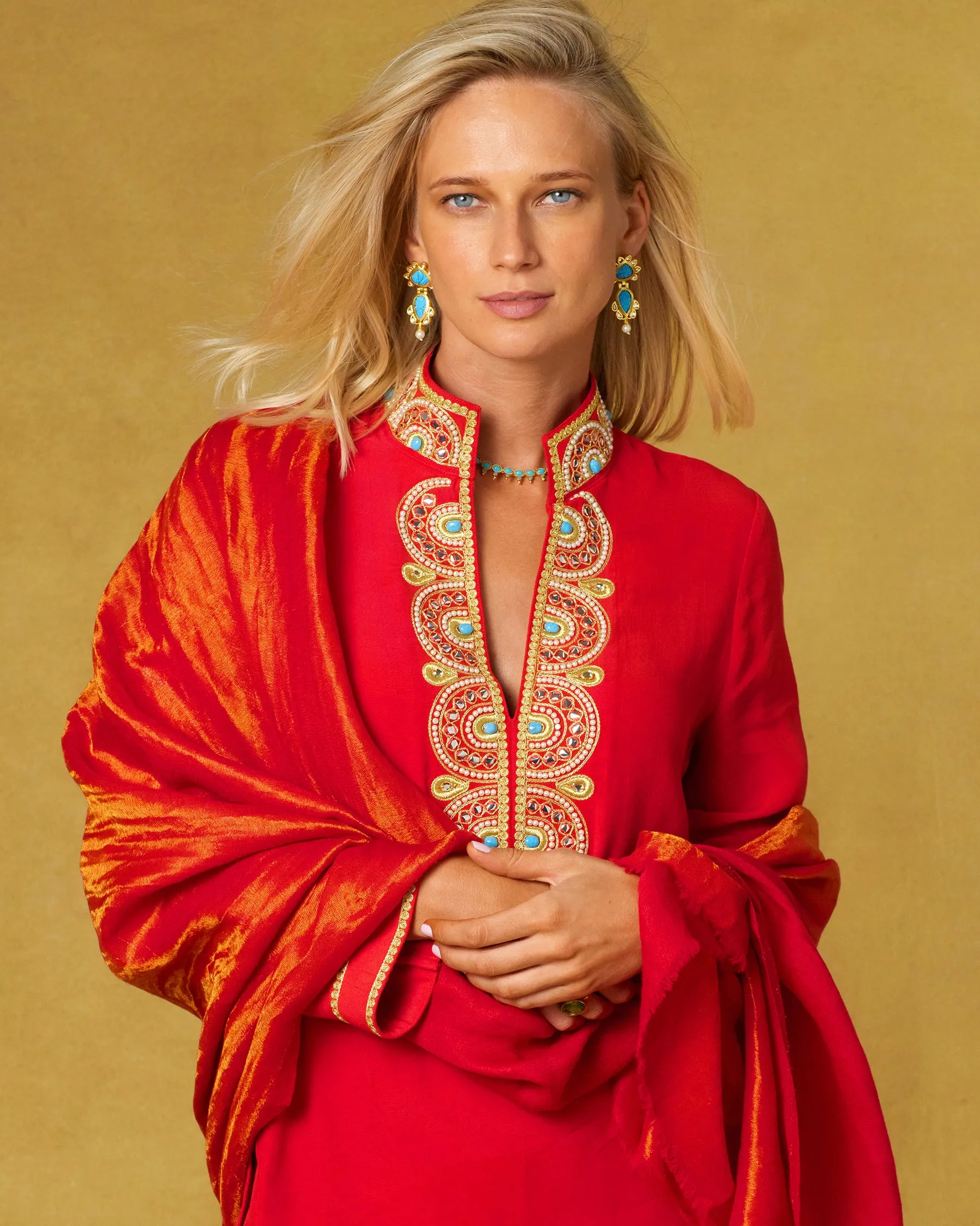 Noor Red Tunic with Gold Embellishment