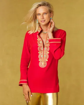 Noor Red Tunic with Gold Embellishment