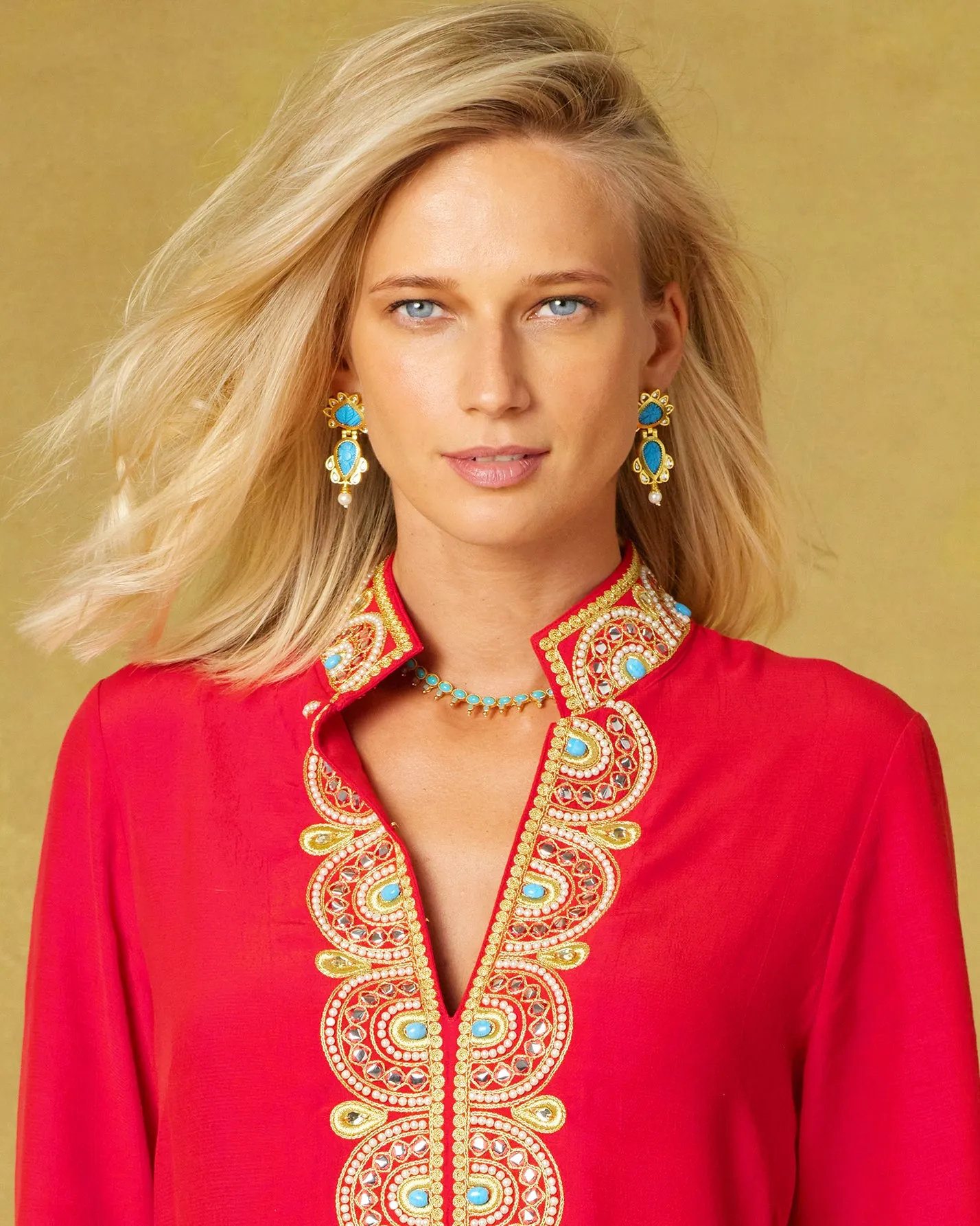 Noor Red Tunic with Gold Embellishment