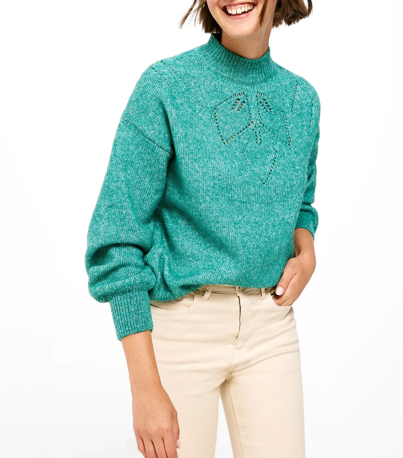 Openwork Leaf Sweater Green