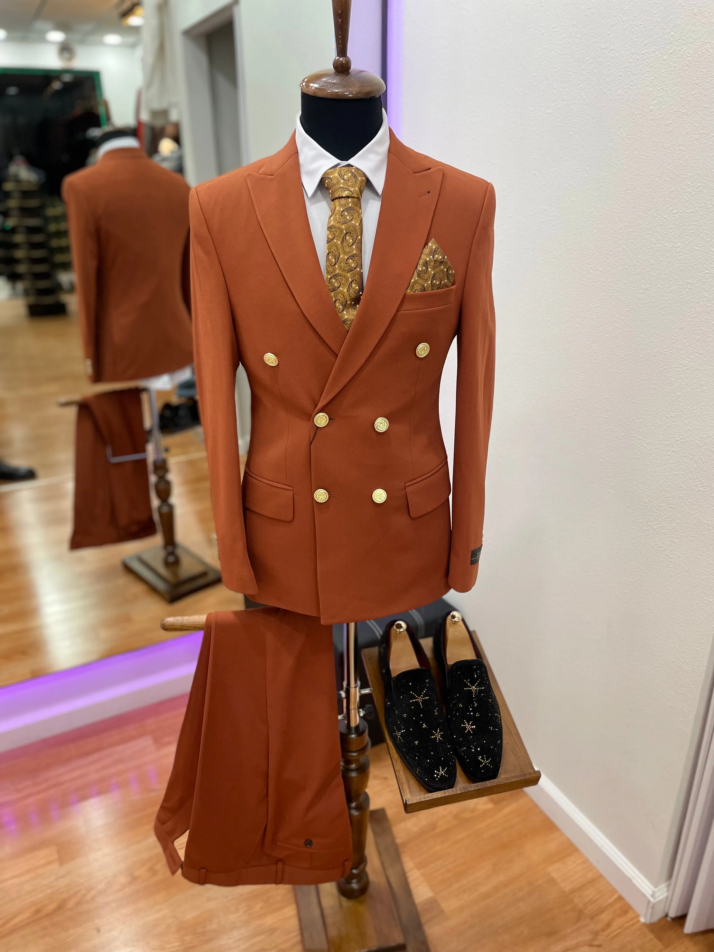 Orange Bright Double-Breasted 2 piece Suit