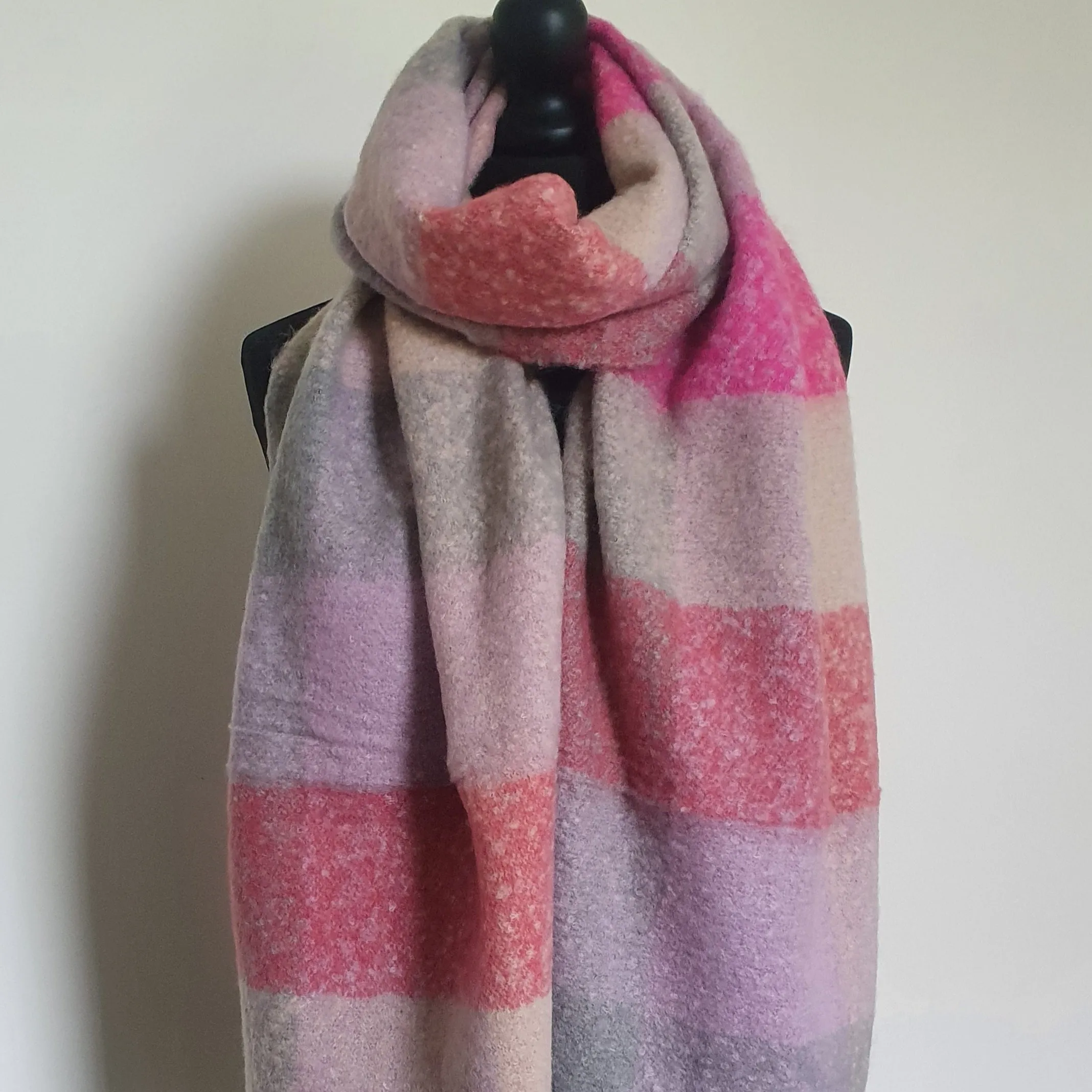 Pink Multicoloured Check Scarf