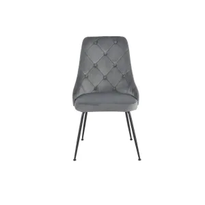 Plumeria Grey Velvet Chair with Black Legs - Set of 2