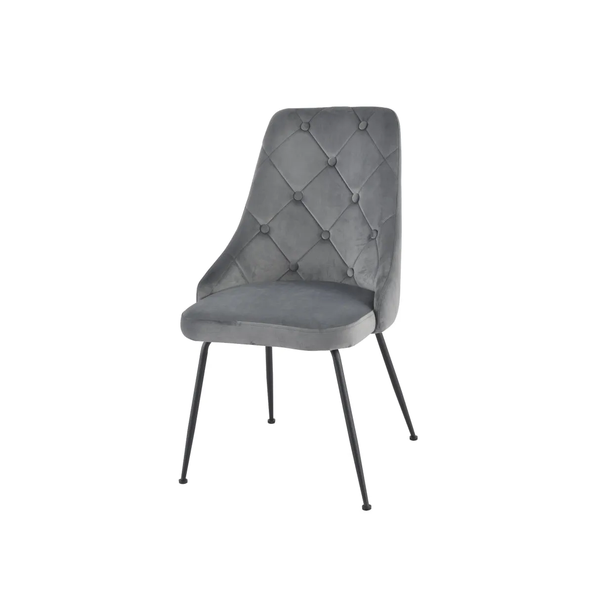 Plumeria Grey Velvet Chair with Black Legs - Set of 2