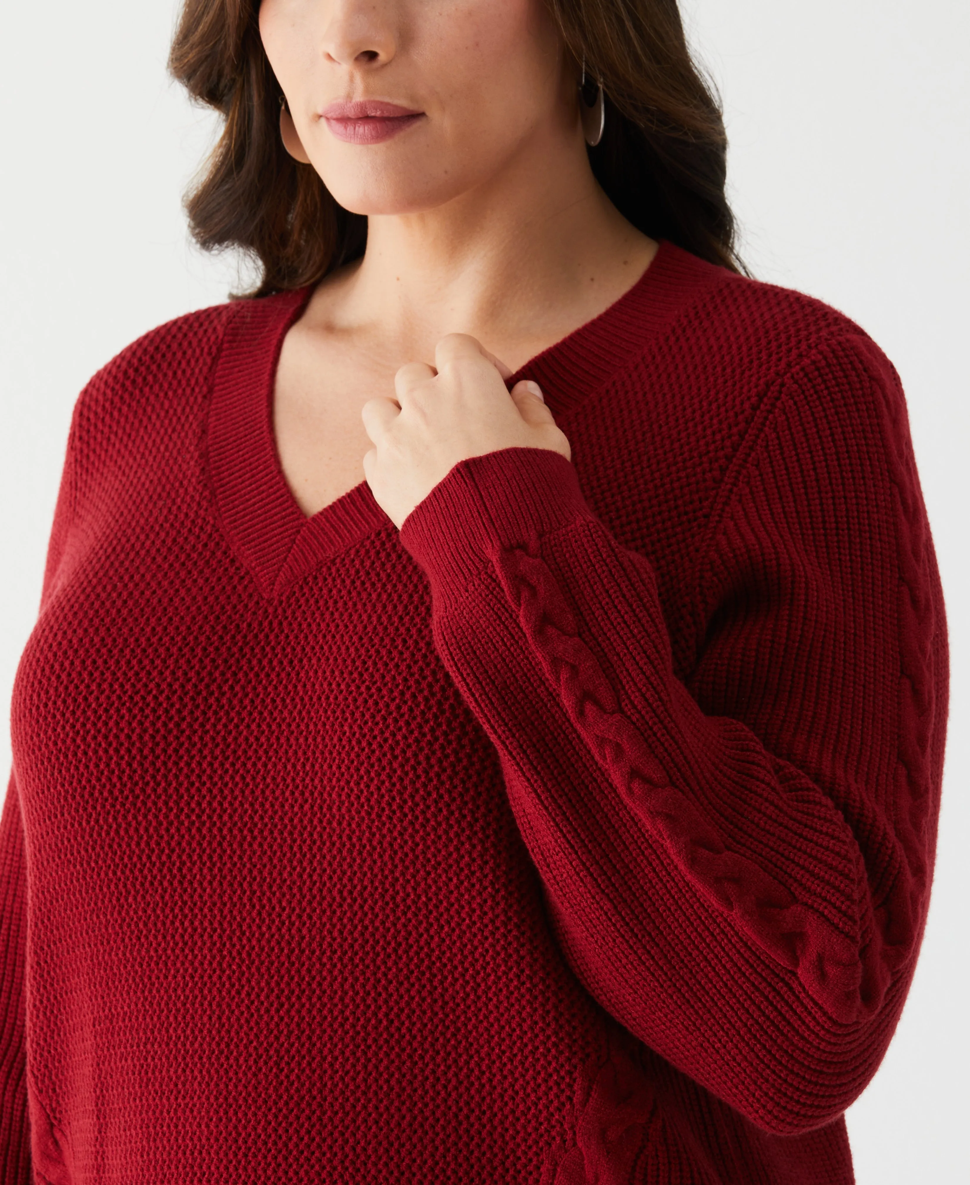 Plus Size Cable Knit V-Neck Sweater