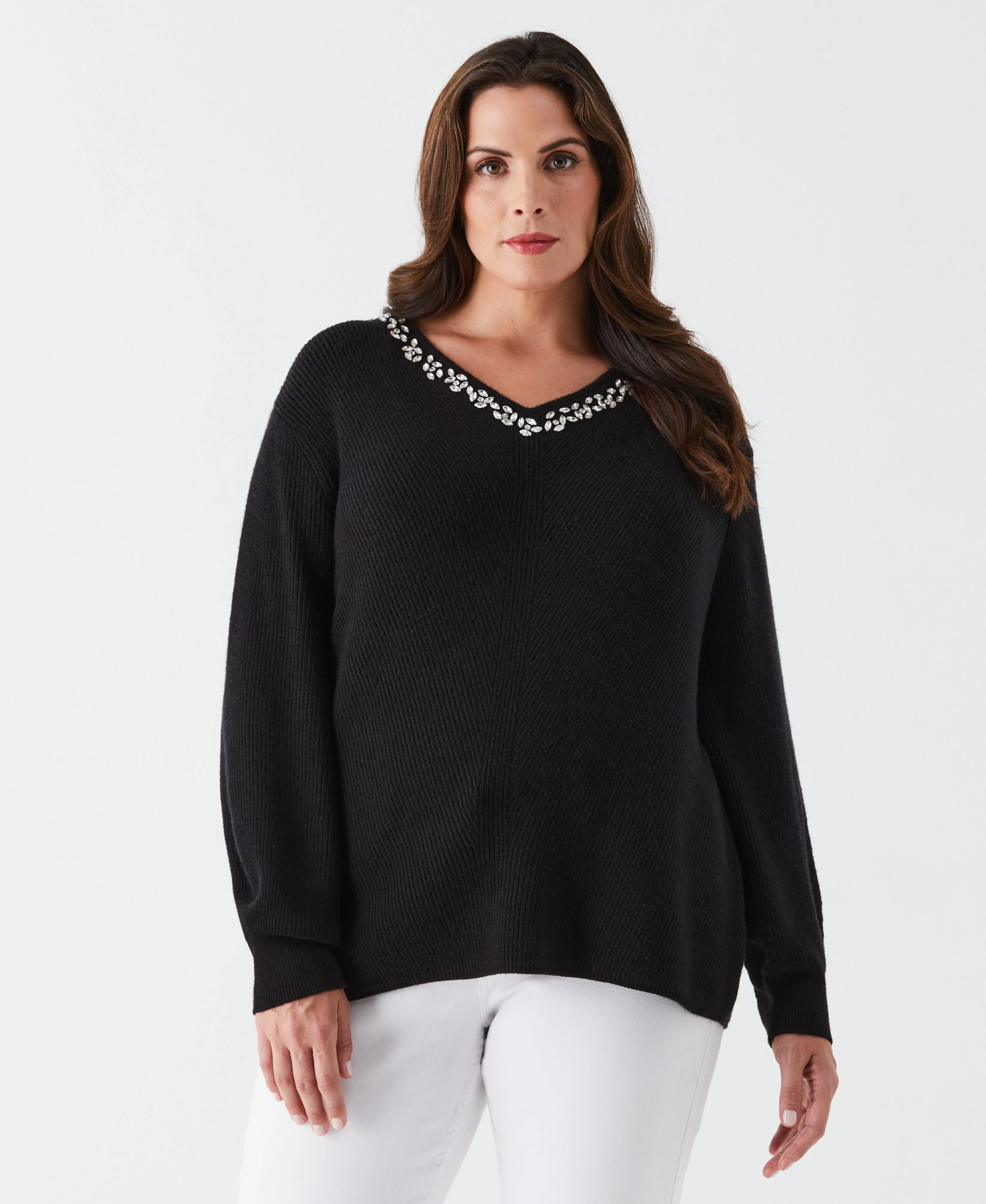 Plus Size Embellished V-Neck Sweater