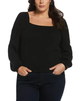 Plus Size Square Neck Puff Sleeve Sweater