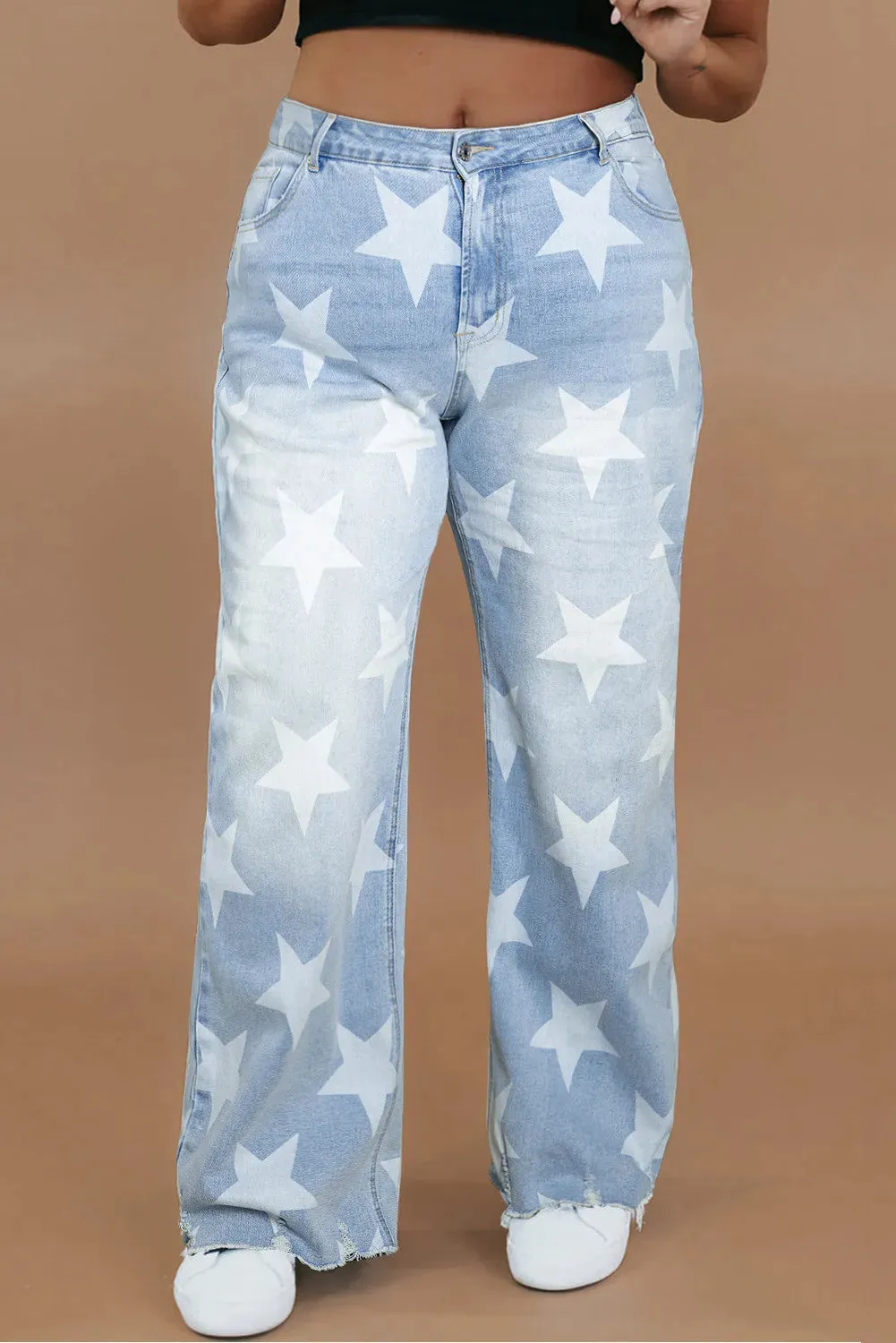 Plus Size Star Straight Leg Jeans with Pockets