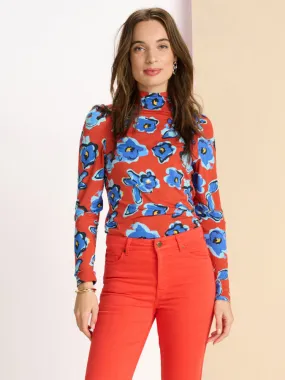 Pom Turtleneck Top Flower Glory Red