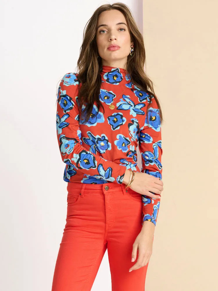 Pom Turtleneck Top Flower Glory Red